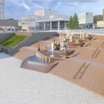 Визуализация проекта: ярусы фонтана с вечерней подсветкой. Фото: Сергей Верещагин
